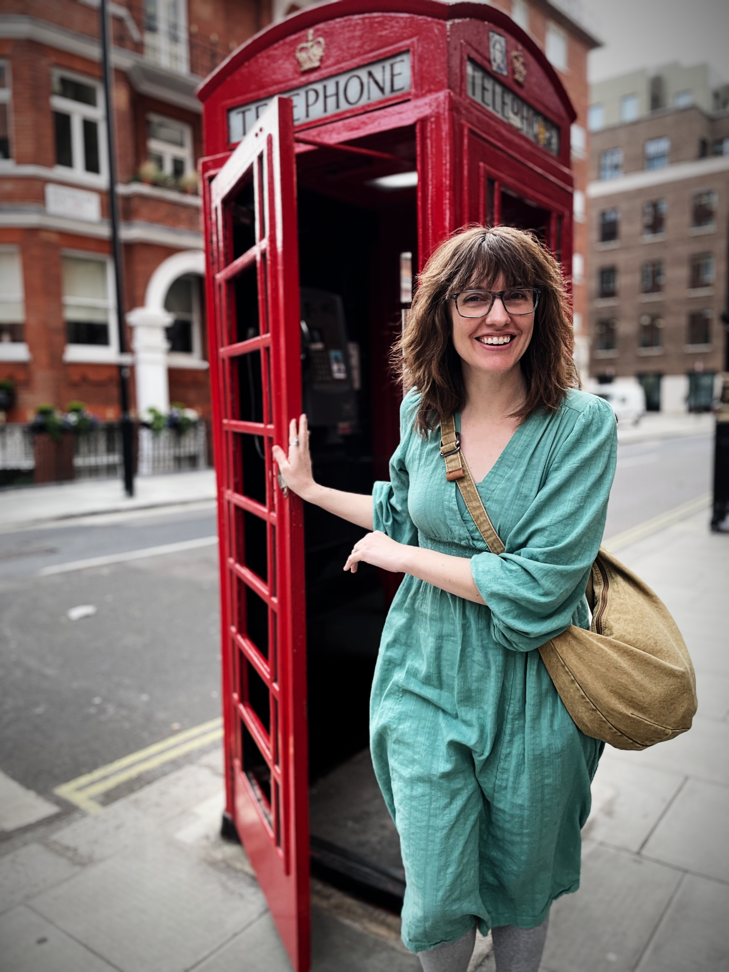 Bethany Crigger at a London telephone booth