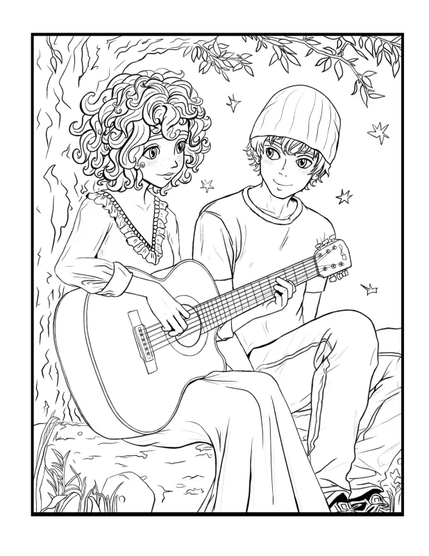 Free coloring page — Playing in the Olive Grove