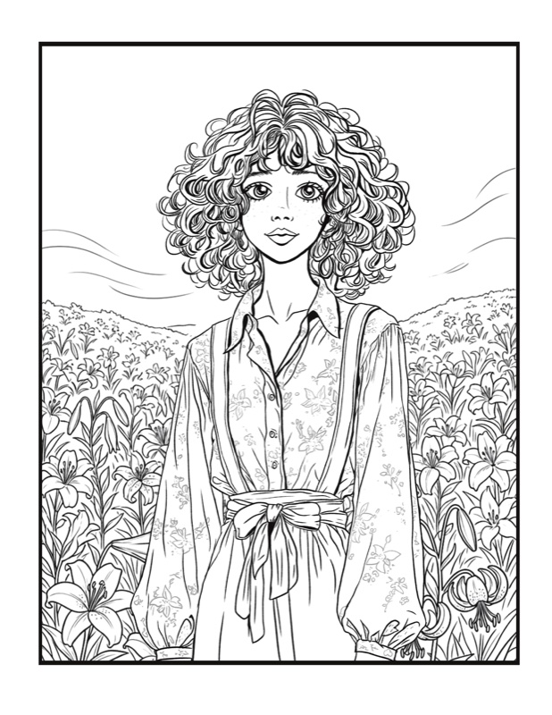 Free coloring page — Yofi in the lilies